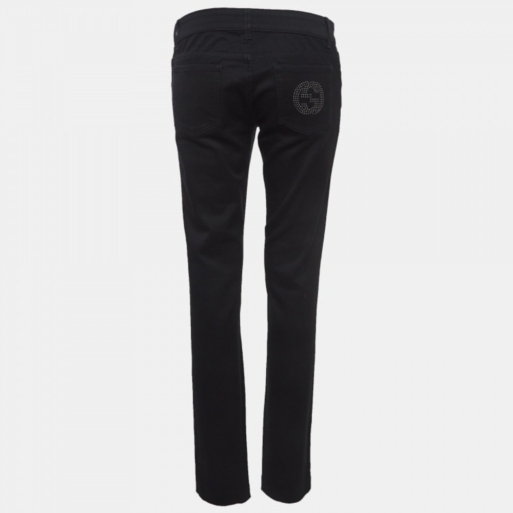 Gucci Black Studded G Logo Low Rise Straight Leg Pants IT 44 Womens 8